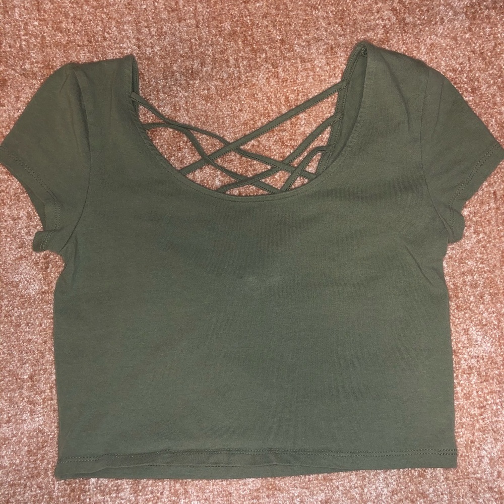 Green cross back crop top